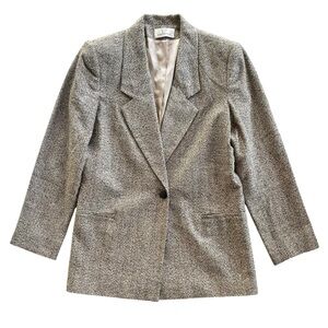 V.P. Collections Women’s Small Tan Black Herringbone 100% Hand Woven Silk Blazer